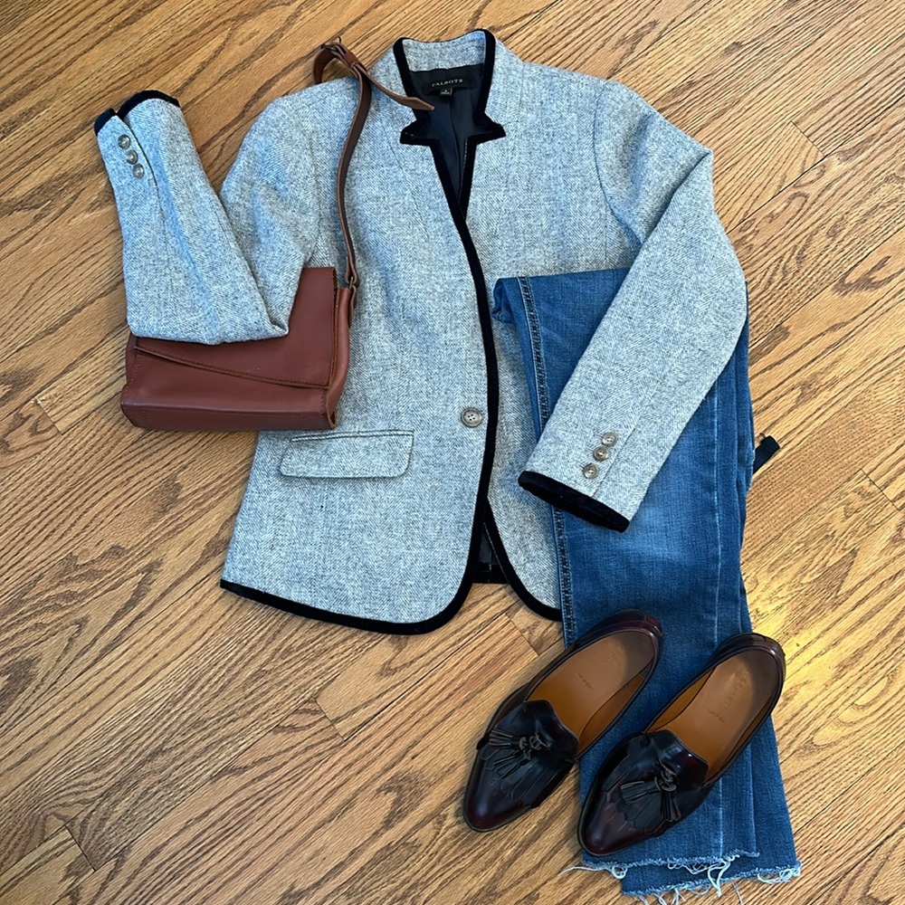 Talbots Gray Blazer with Navy Trim